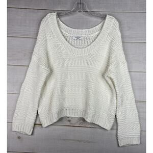 Carly Jean Sweater Womens XS White Oversized Crop Chunky Cable Knit Pullover